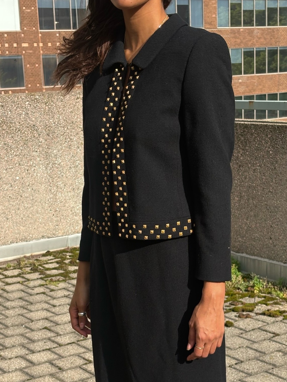 Rena Lange Black Stud-Trimmed Women's Jacket